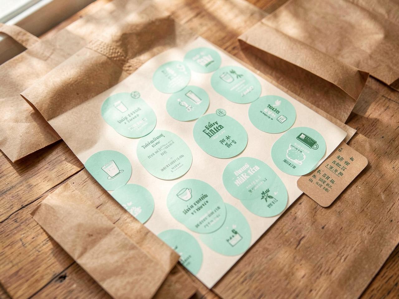 Tờ tem nhãn tròn màu xanh mint in cho quán trà sữa